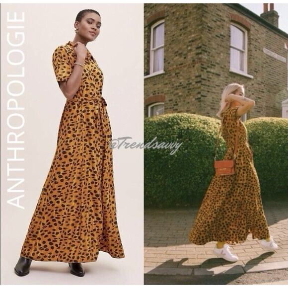 ANTHROPOLOGIE Porridge Vianne Maxi Shirt Dress Cheetah Animal Print Size 2 - Picture 2 of 16